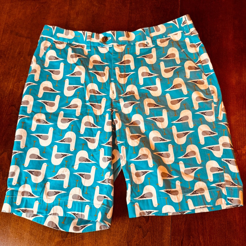 Loudmouth Golf Shorts Mens 36 Blue Seagull Bird Print Cotton Flat Front 11"